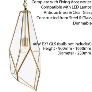 Hanging Ceiling Pendant Light Brass & Glass Shade Modern Lamp Bulb Feature Rose