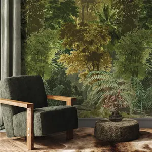 Grandeco Tapestry Jungle Forest Trees 3 lane repeatable wallpaper Mural, Green