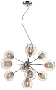 Luminosa Spring 10 Light Multi Arm Ceiling Pendant Mesh Chrome, Copper, G9