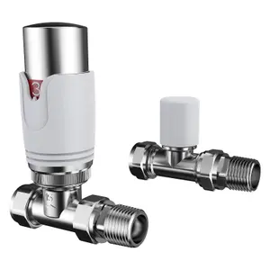 VURTU11 Straight Thermostatic Radiator Valve and Lockshield, 125(H) x 115(W), Chrome, 613690