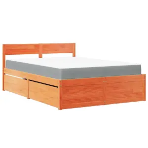 Berkfield Bed with Drawers and Mattress Wax Brown 140x190 cm Solid Wood Pine