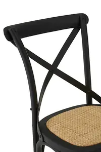 Stylish Black Oak Wood Chair With Weave Seat, Cross-Back Design Modern Chair, Durable Comfortable Chair