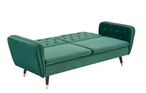 Whitby Velvet Fabric Sofa Bed 3 Seater Padded Suite Click Clack Luxury Recliner Sofabed, Dark Green