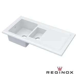 Reginox RL 501CW II White 1.5 Bowl Inset Reversible Ceramic Kitchen Sink