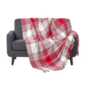 Homescapes Red Tartan Check Sofa and Bed Throw, 150 x 200 cm