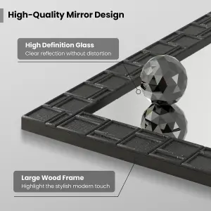 COSTWAY Wooden Framed Wall Mirror Vertical & Horizontal Mounting Rectangular Mirror