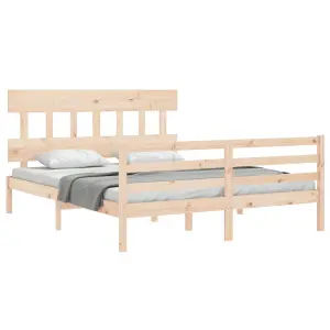 Berkfield Bed Frame with Headboard King Size Solid Wood