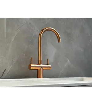 Liquida W03CP Swivel Spout Swan Neck Twin Lever Copper Kitchen Mixer Tap