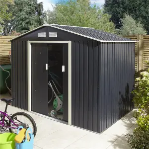 8 x 6 Double Door Metal Apex Shed (Dark Grey)