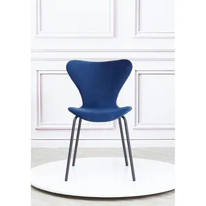 4 Doreen Velvet Upholstered Dining Chair with Black Metal Legs (Set of 4) Navy Blue / Black