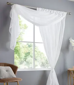 Double Display Voile 150cm x 183cm White/White Slot Top Curtain Panel