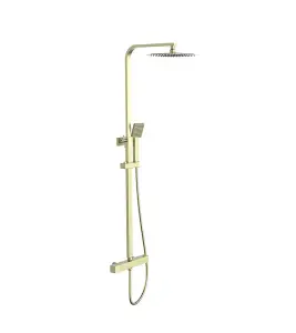 Aquarius RainLux Eco Square Adjustable Exposed Bar Shower System Brushed Brass