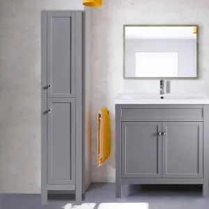 Bathroom Furniture Tall Modern Cabinet Storage Unit 1600mm Matte Grey