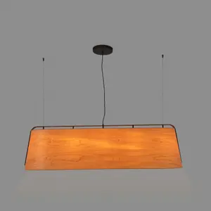 Luminosa Stood 5 Light Ceiling Pendant Bar Black And Cherry Wood, E27