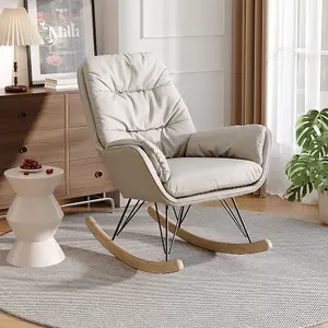 White Morale Fabric Rocking Chair Recliner Armchair with Oak Runner