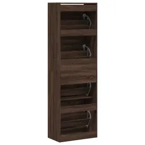 Berkfield Shoe Cabinet with 4 Flip-Drawers Brown Oak 60x34x187.5 cm