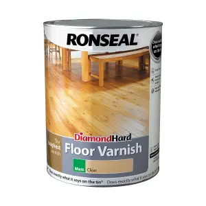 Ronseal Diamond Hard Floor Varnish Clear Matt Wood Floor Varnish, 5L