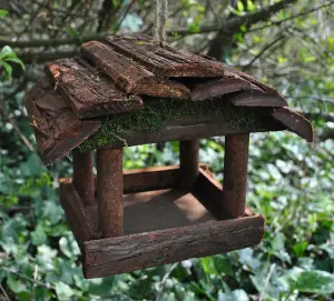 Set of 2 Hanging Wooden Bird Table Feeders