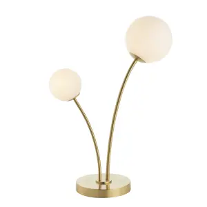 Table Lamp Satin Brass Plate & Opal Glass 2 x 3W LED G9 Complete Lamp