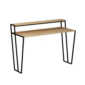 FWStyle Home Office Modern Student Study Desk Natural Oak Black Metal Frame