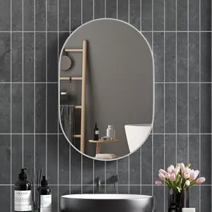 HOMCOM Oval Bathroom Mirror, Modern Wall Mirror Aluminium Frame, 60 x 90cm