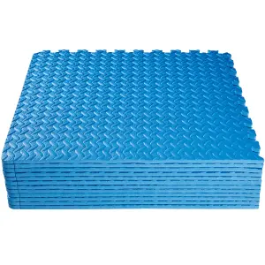 Gym Mats - 12 interlocking sections with 24 edge pieces, 61 x 61 cm each - blue