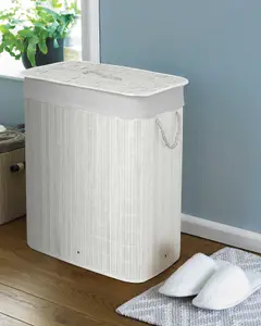 Bamboo White Laundry Hamper with Divider