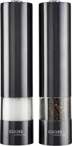 Cooks Professional Electric Salt and Pepper Mill Grinder Set Shaker Automatic with Stand Graphite Grey