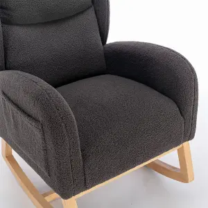 Modern Teddy Fabric Upholstered Rocking Chair Wingback Padded Seat For Living Room Bedroom, Grey 