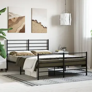 Berkfield Metal Bed Frame with Headboard and Footboard Black 150x200 cm 5FT King Size