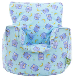 Cotton Blue Owl Bean Bag Arm Chair Toddler Size