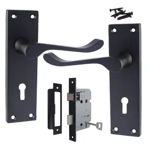 Door Handles Victorian Scroll Lever Lock - Matt Black Pack 150 x 40mm