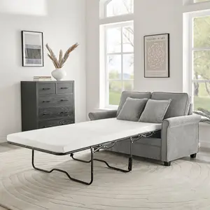 Ramy Corduroy 2 Seater Fold Out Sofa Bed Grey Convertible Sleeper Sofa