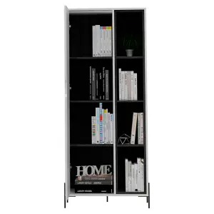 White Dallas bookcase display unit, white & carbon grey oak effect