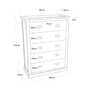 Lucca 5 Drawer Chest of Drawers Bras Drop Handle