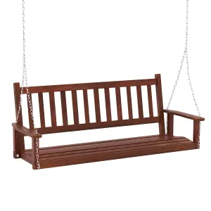 Costway 3-Person Porch Hanging Swing Chair Wooden Garden Swing Bench with Slatted Back