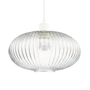 Modern Designer Clear Transparent Line Ribbed Glass Oval Pendant Lamp Shade