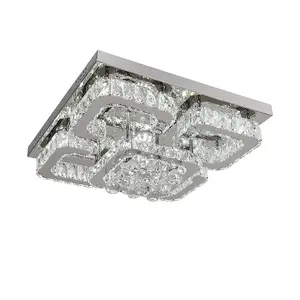 Modern 50cm Fancy 5 Head Square Crystal LED Flush Mount Ceiling Light Fixture Cool White