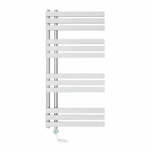 Rinse Bathrooms Designer Electric Thermostatic Heated Towel Rail D Shape Bathroom Ladder Style Radiator Warmer 1200x600mm Chrome