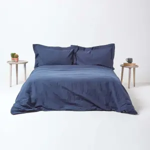 Homescapes Navy Blue Linen Oxford Pillowcase, King