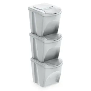 Plastic Manual Lift Rubbish Bin - 25L (Set of 3) White