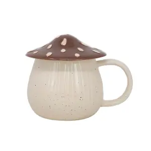 Stoneware Mug Mushroom Lid Novelty Cup Unique Decorative Drinkware Brown 400ml