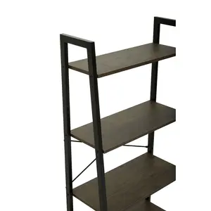 Interiors By Premier Functional Four Tier Dark Oak Veneer Ladder Shelf Unit, Stylish Industrial Narrow Shelf, Versatile Cupboard