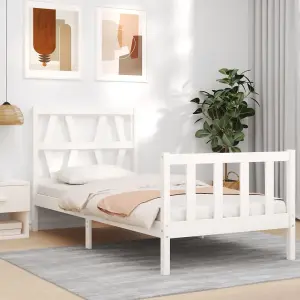 Berkfield Bed Frame with Headboard White Single Solid Wood