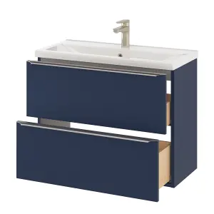 GoodHome Imandra Slimline Matt Blue Wall-mounted Bathroom Cabinet (H) 600mm (W) 800mm