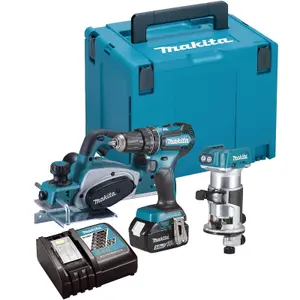 Makita DLX3116TJ 18v LXT 3PC Brushless Kit DKP180Z Planer DRT50 Router + DHP485Z