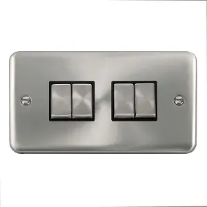 Curved Satin / Brushed Chrome 10A 4 Gang 2 Way Ingot Light Switch - Black Trim - SE Home