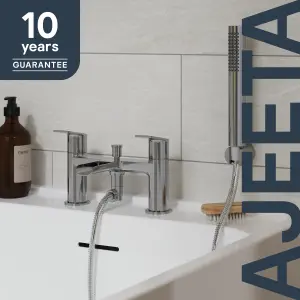 GoodHome Ajeeta Gloss Chrome effect Deck-mounted Bath mixer tap with shower kit