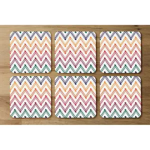 Square 6 Piece Coaster Set (Set of 6) White/Pink/Yellow