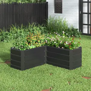 Charcoal Black L-Shaped Garden Metal Flower Bed Galvanized Raised Planter Box Outdoor Raised Garden Bed Kit W 114 cm x L 114 cm